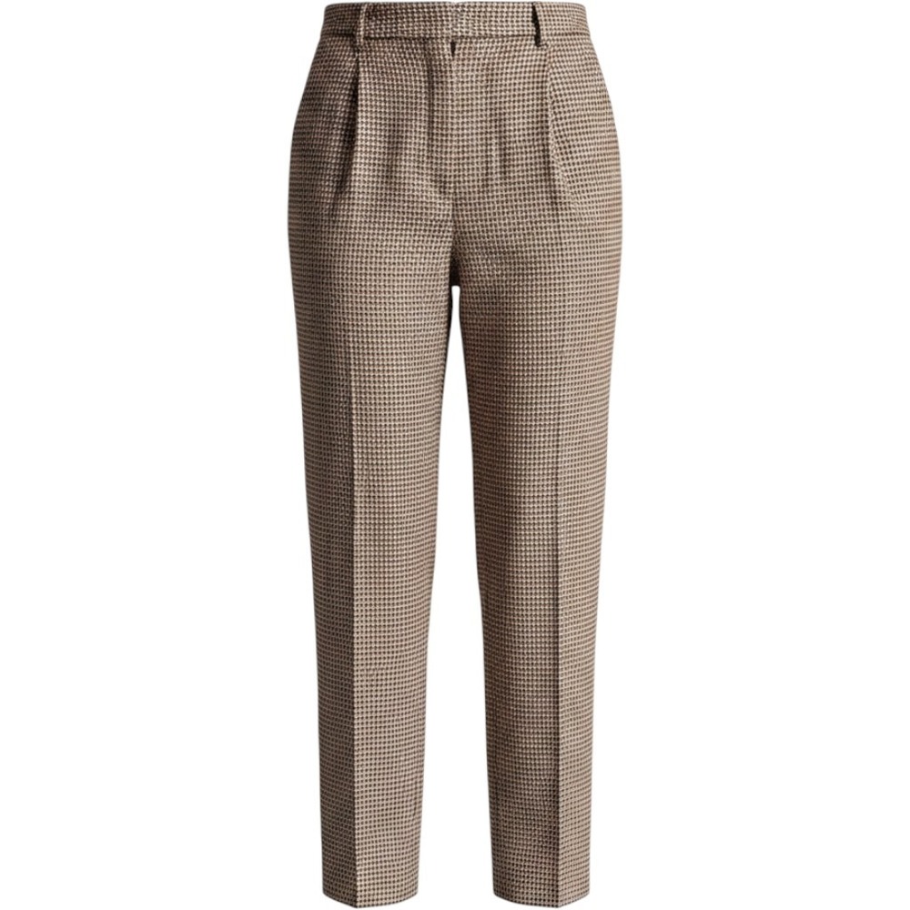 Rafaella Tapered Trousers Women 10P Brown Houndstooth Worsted Wool Pleated Front